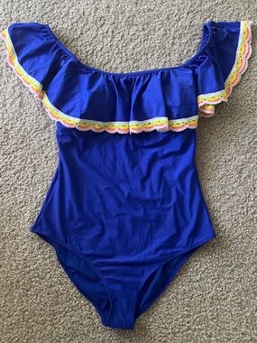 Arizona Jean Co. Women's Blue One Piece Swimsuit Size XXL NWT Flutter Crochet